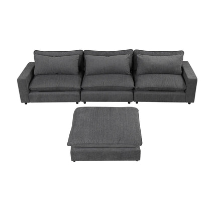Comfy Sectional Cloud Couch, Chenille Sofa with Ottoman, Grey