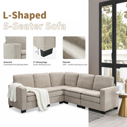 Corner Sectional Sofa, L-Shaped Comfy Couch, Khaki