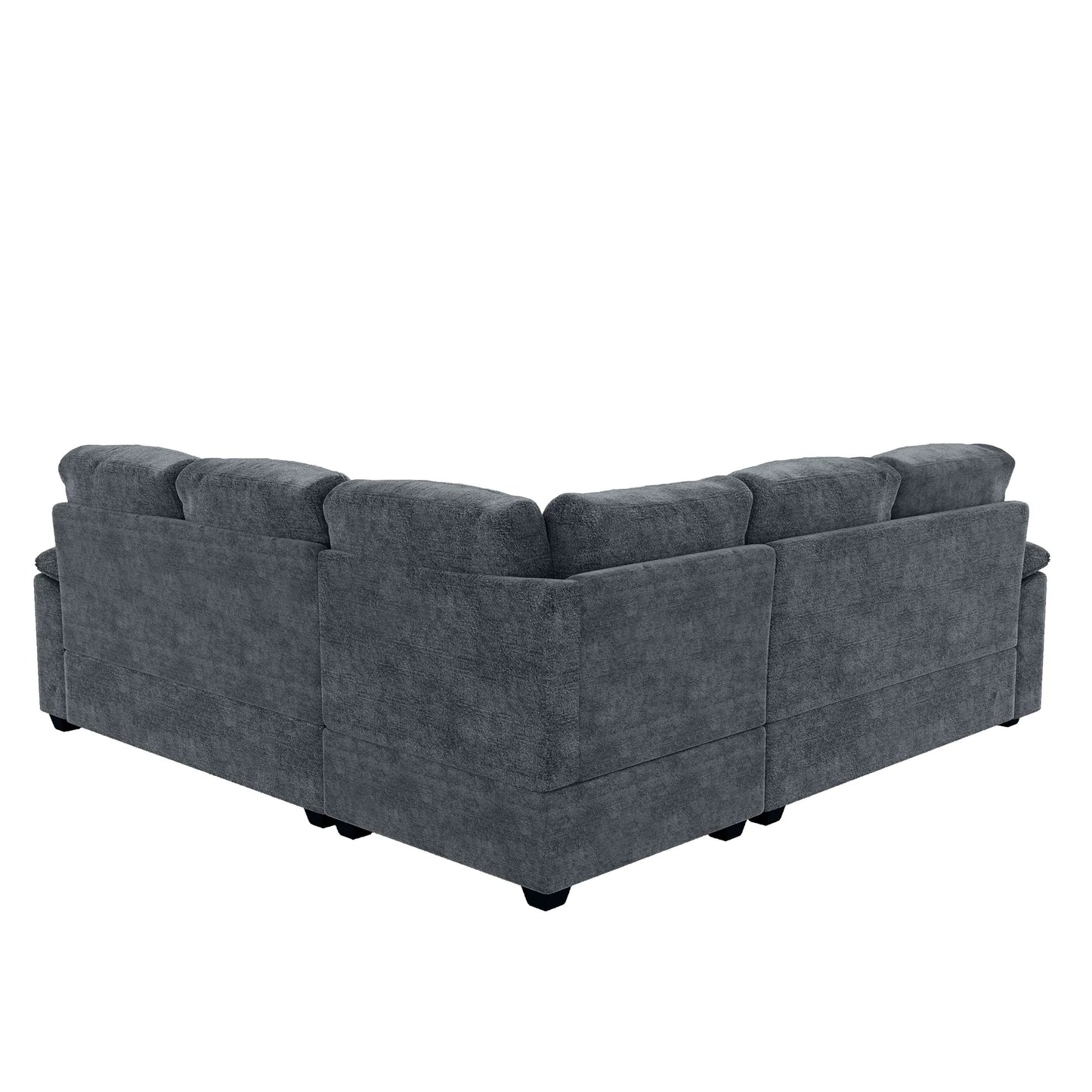 Modern L-Shape Velvet Sectional Sofa, Corner Couch with Ottoman, Grey