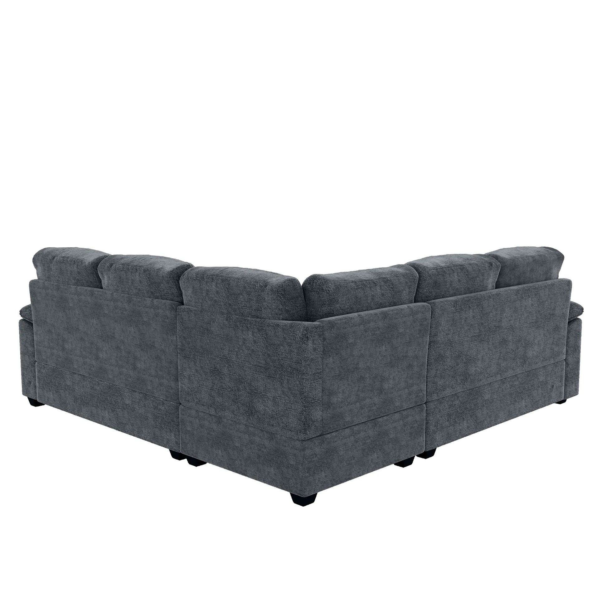Modern L-Shape Velvet Sectional Sofa, Corner Couch with Ottoman, Grey