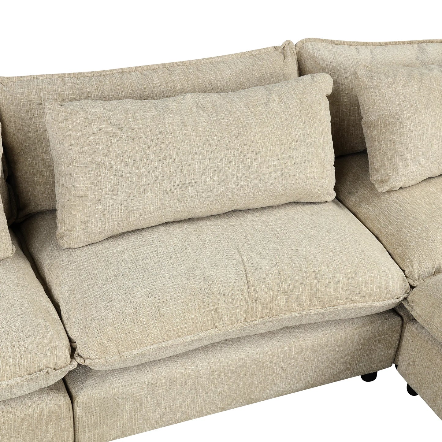 Comfy Sectional Cloud Couch, Chenille Sofa with Ottoman, Beige