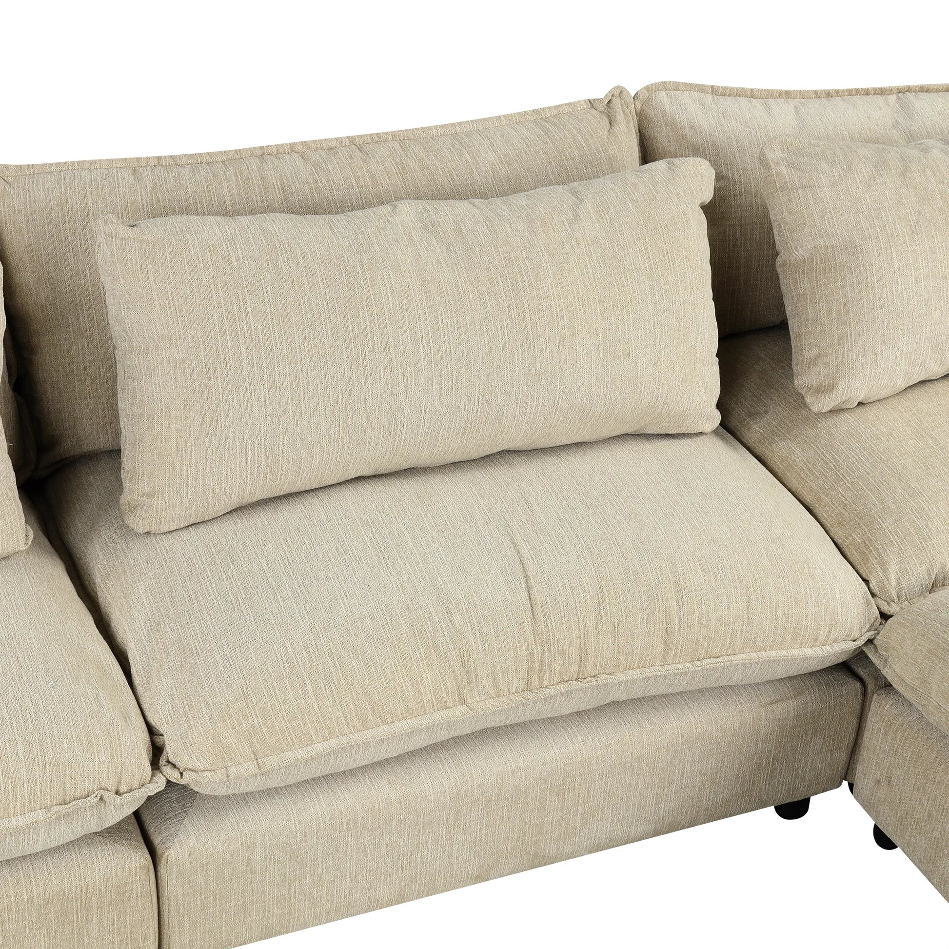Comfy Sectional Cloud Couch, Chenille Sofa with Ottoman, Beige