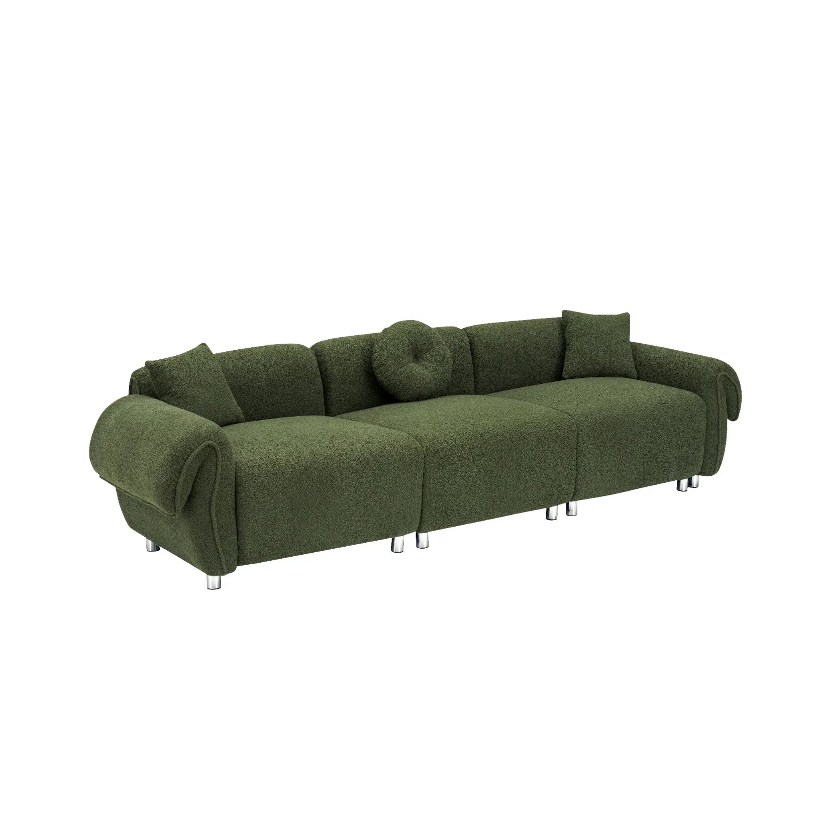 3 Seater Sofa, Plush Upholstered Teddy Velvet Couch, Green