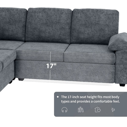 Modern L-Shape Velvet Sectional Sofa, Corner Couch with Ottoman, Grey