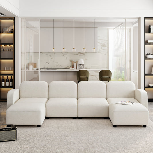 Modern U Shaped Sectional, Modular Comfy Couch with Ottoman, Beige