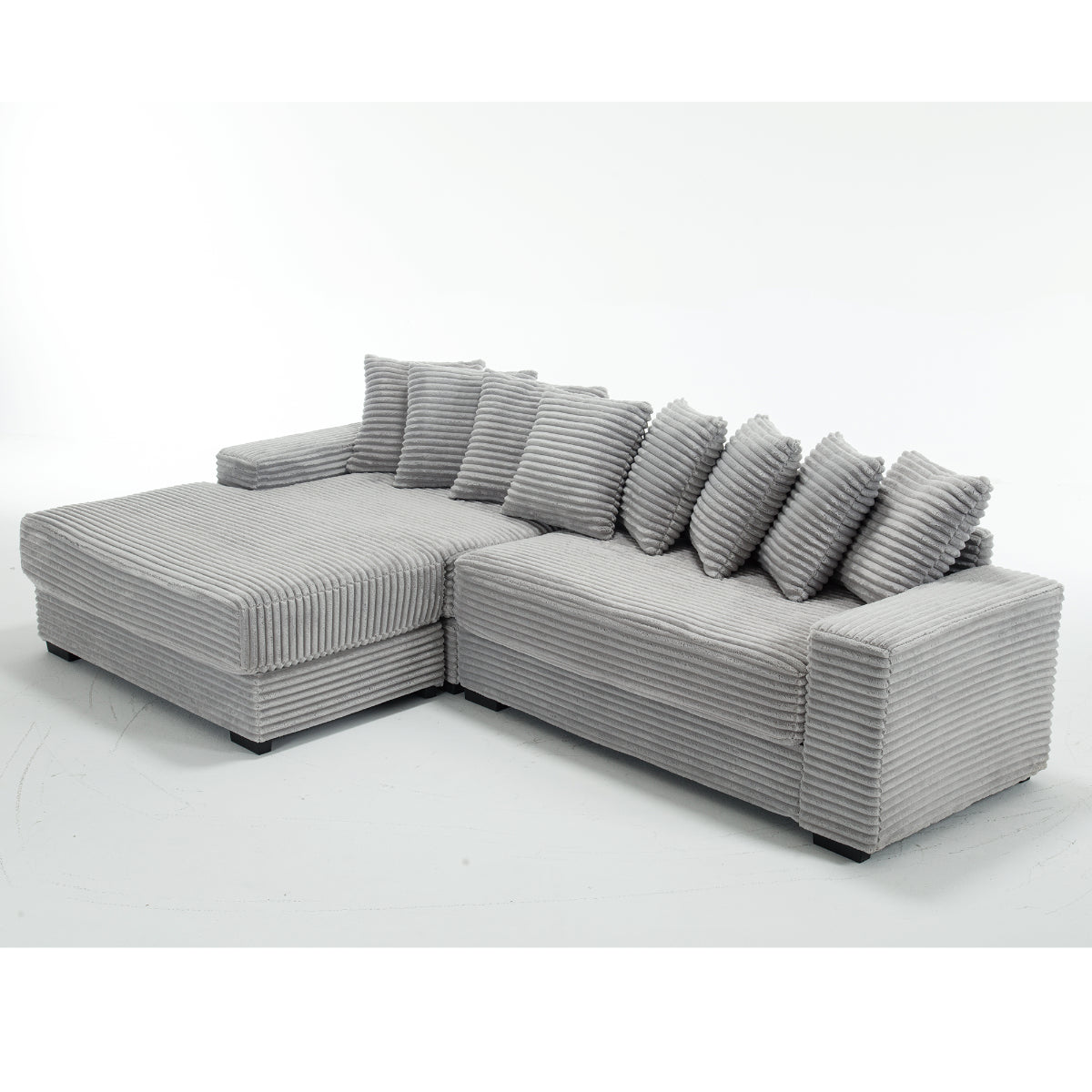 L Shaped Corduroy Couch, Plush Chaise Lounge Sofa, Gray