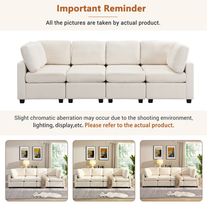 U Shaped Couch, Chenille Sectional Sofa with Ottoman, Beige