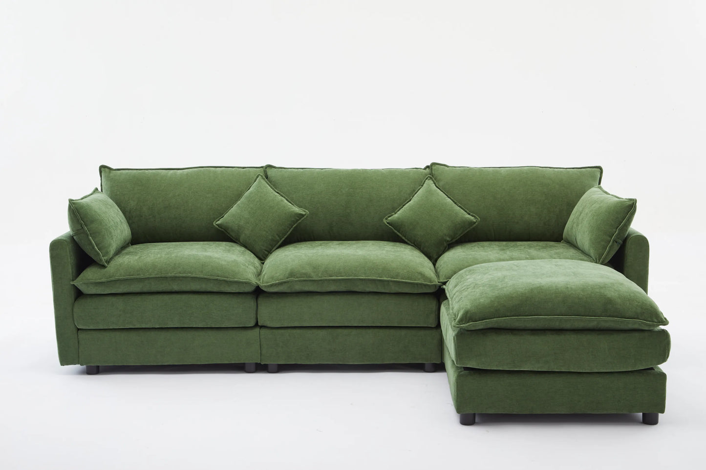 3 Seater Sofa, L Shaped Couch with Ottoman, Beige/Gray/Green