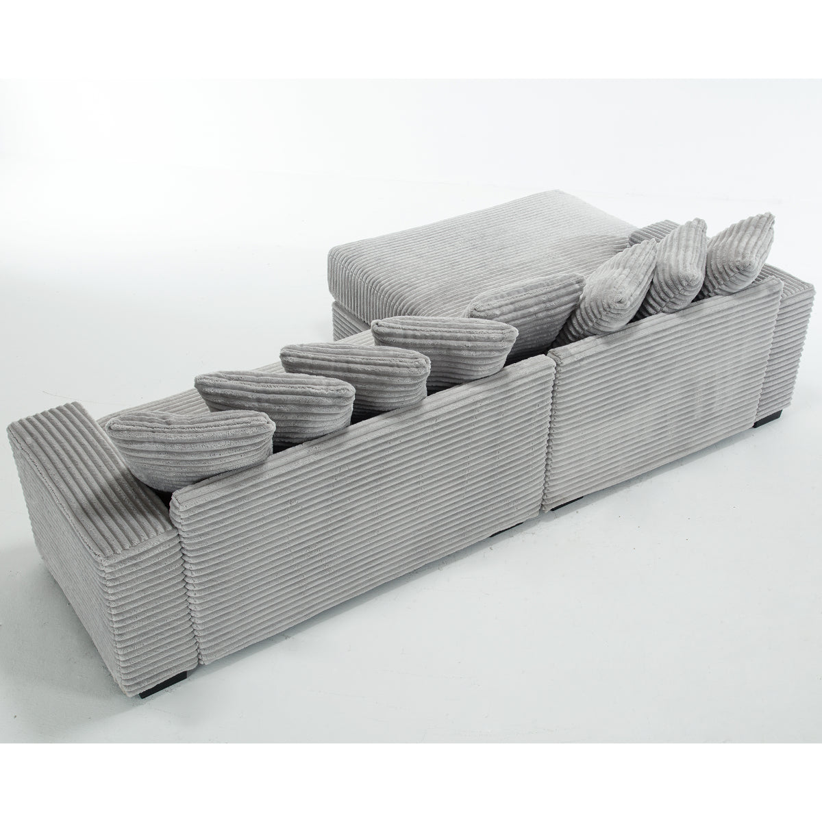 L Shaped Corduroy Couch, Plush Chaise Lounge Sofa, Gray