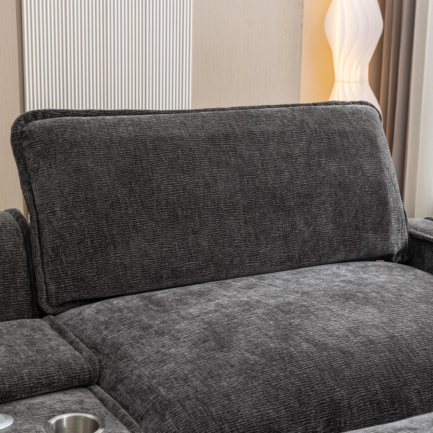 Plush Couch, Deep Seat Couch with Ottomans, Black