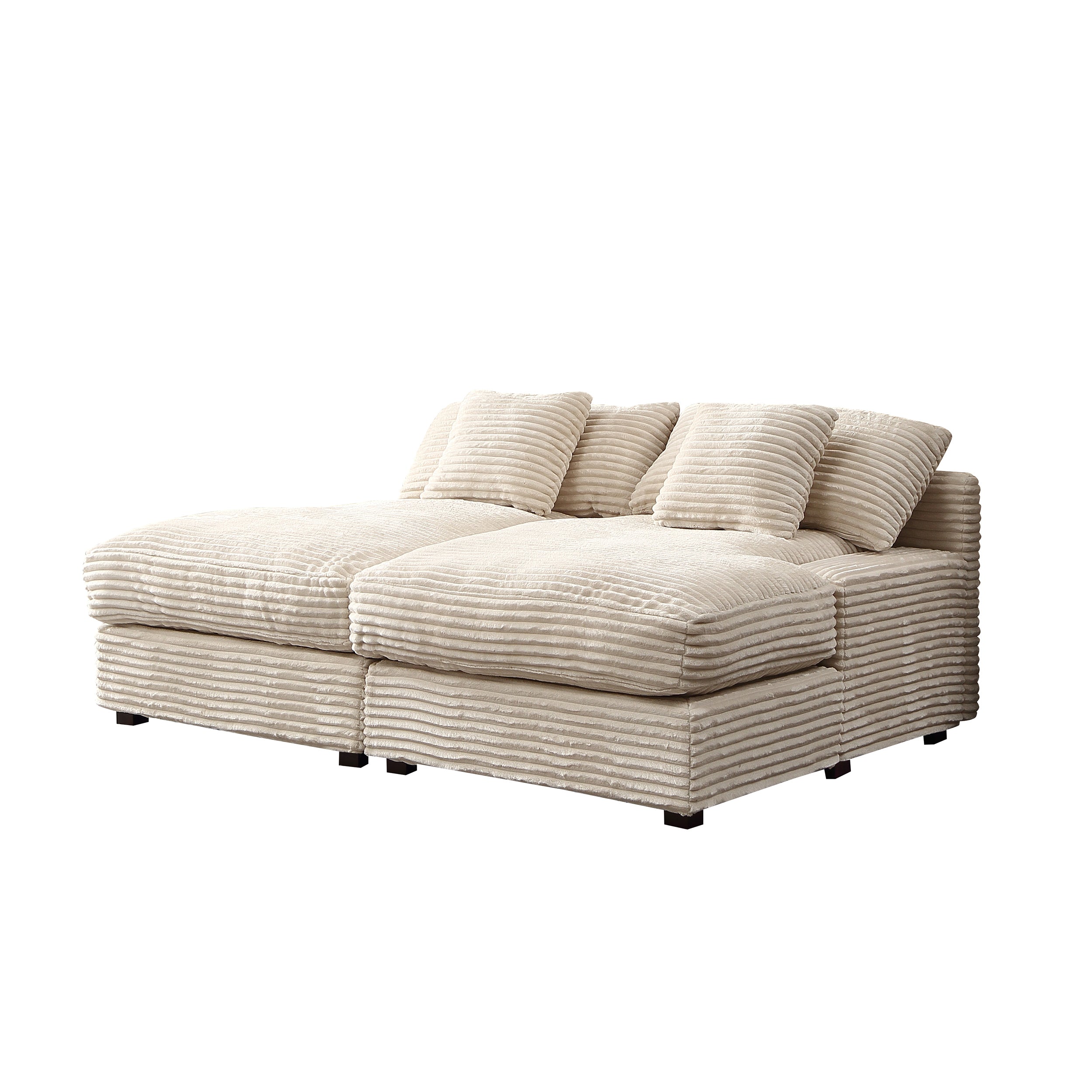 Louie Corduroy Sectional Sofa, Deep Seat Double Chaise Couch - Beige