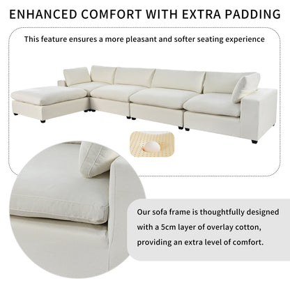 Cloud Couch Sectional, Large Modular Sofa with Ottoman, Beige