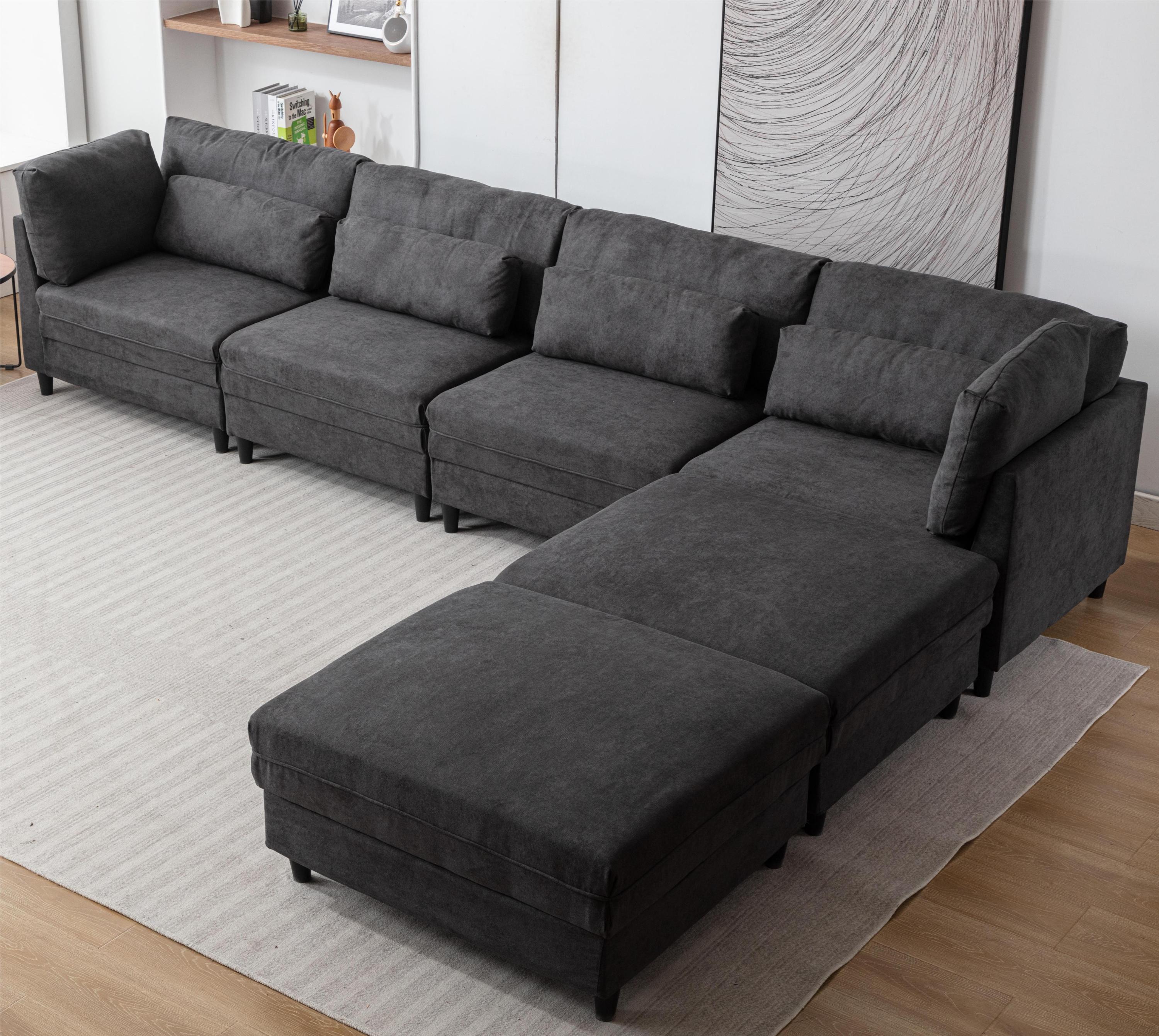 U Shaped Sectional, Sofa with Chaise Lounge - Dark Gray