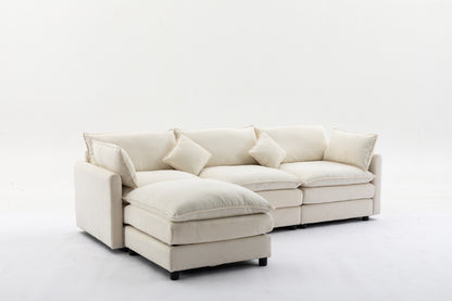 Louie Sofa L Shape, Modular Couch with Ottoman - Beige