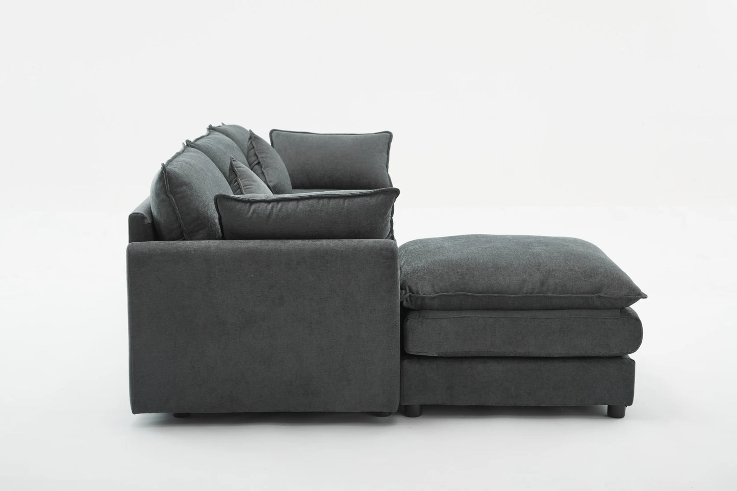 3 Seater Sofa, L Shaped Couch with Ottoman, Beige/Gray/Green