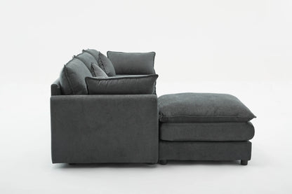 3 Seater Sofa, L Shaped Couch with Ottoman, Beige/Gray/Green