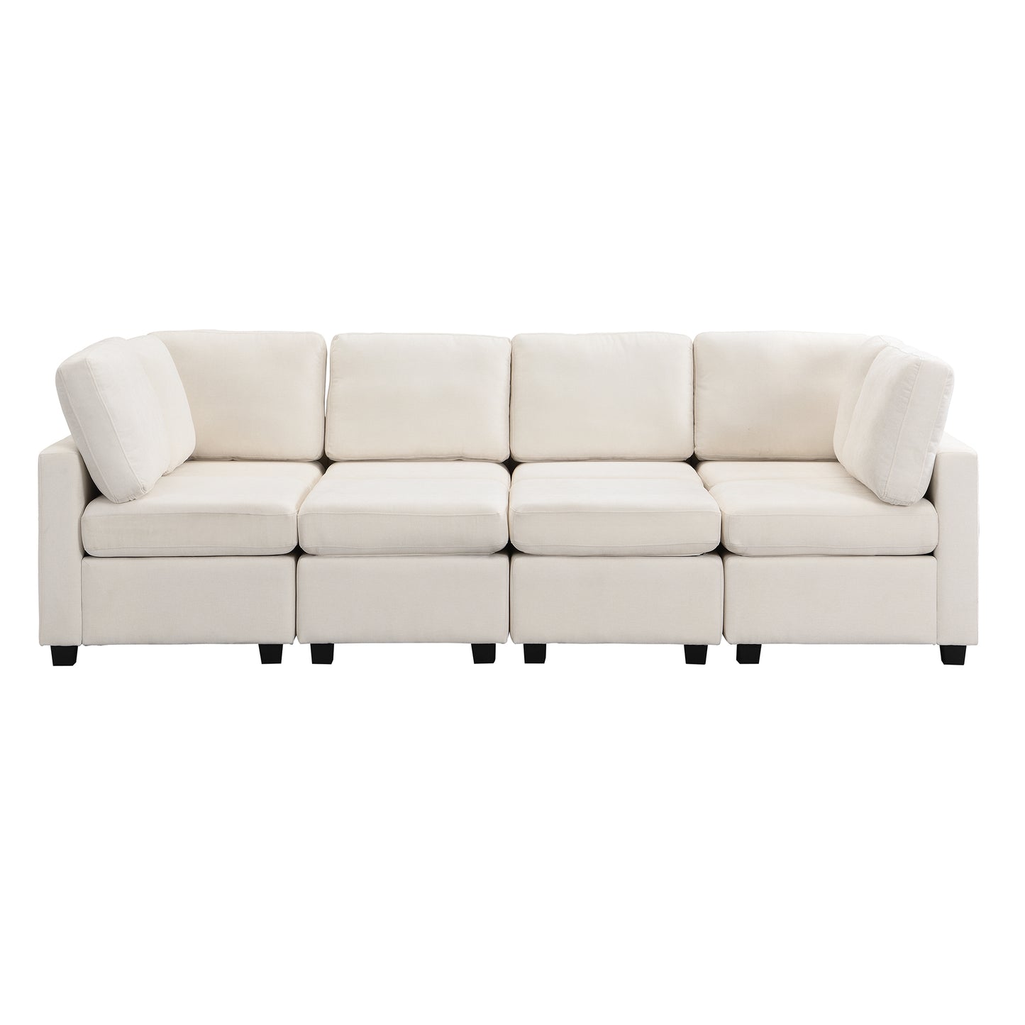 U Shaped Couch, Chenille Sectional Sofa with Ottoman, Beige