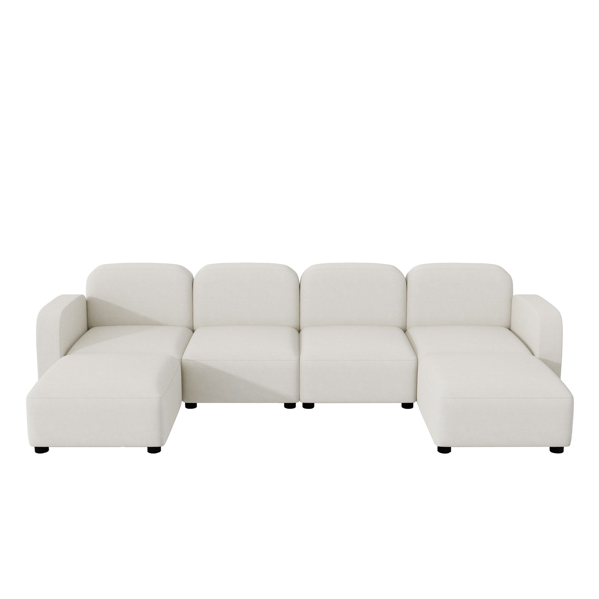 Modern U Shaped Sectional, Modular Comfy Couch with Ottoman, Beige