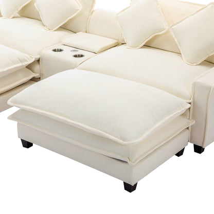 Plush Couch, Deep Seat Couch with Ottomans, Beige