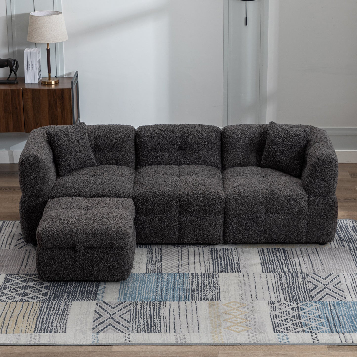 Small Couch, Sectional with Ottoman - Gray