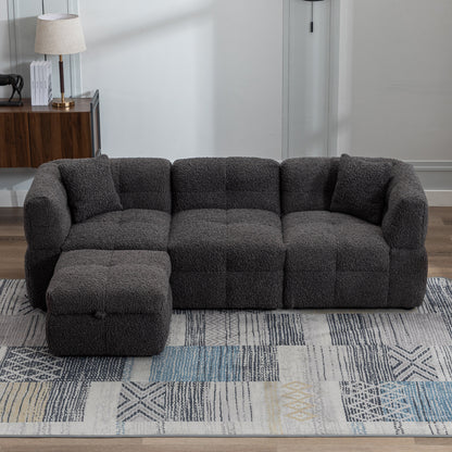Small Couch, Sectional with Ottoman - Gray