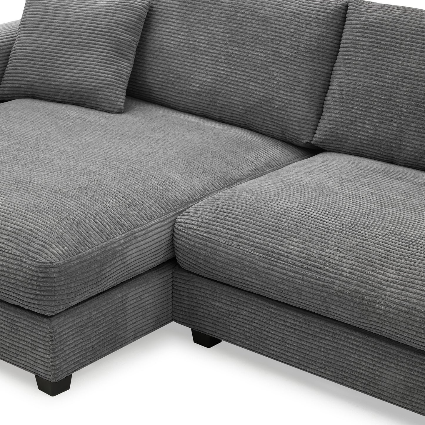 Deep Seat Corduroy Sofa, Large Sectional Couch with Chaise, Gray