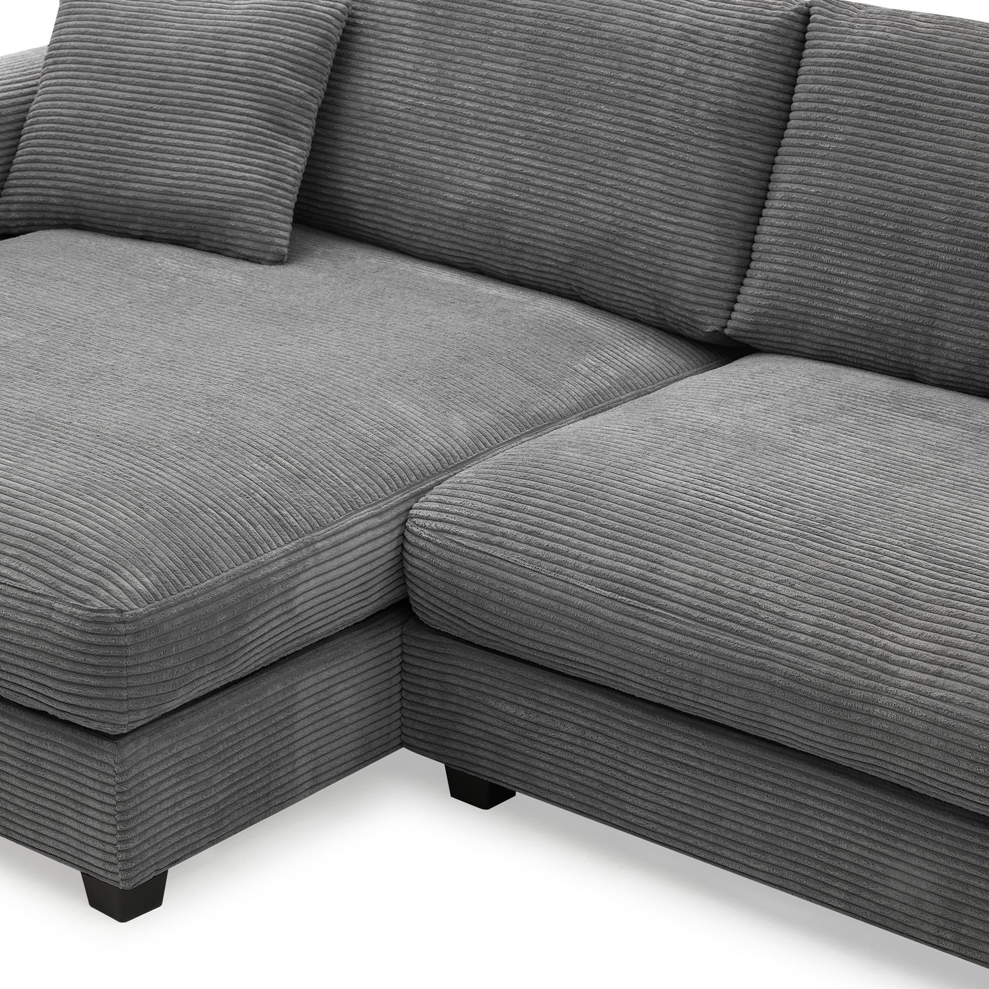 Deep Seat Corduroy Sofa, Large Sectional Couch with Chaise, Gray