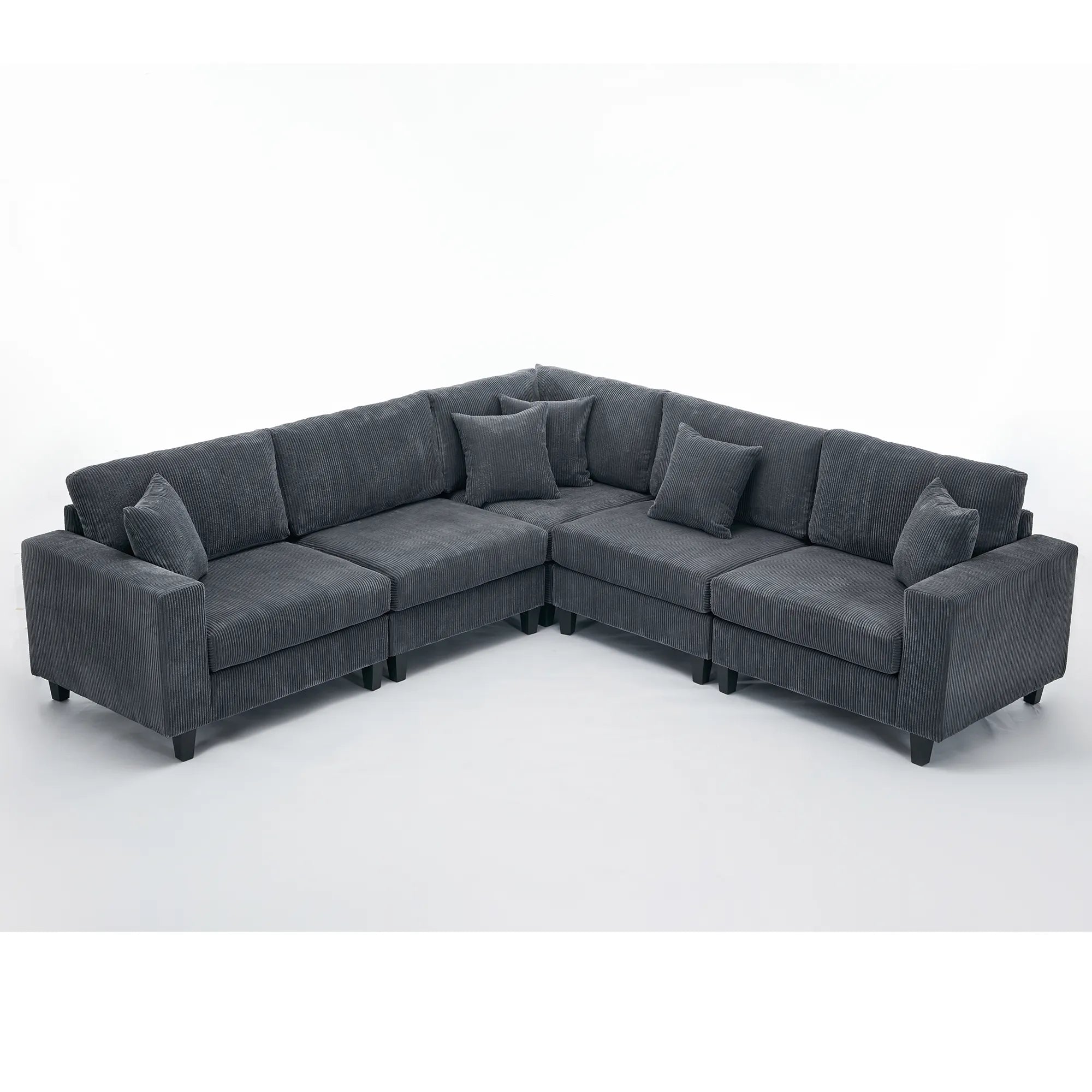 Modular Sectional Sofa, Deep Seat Corduroy Couch, Dark Gray