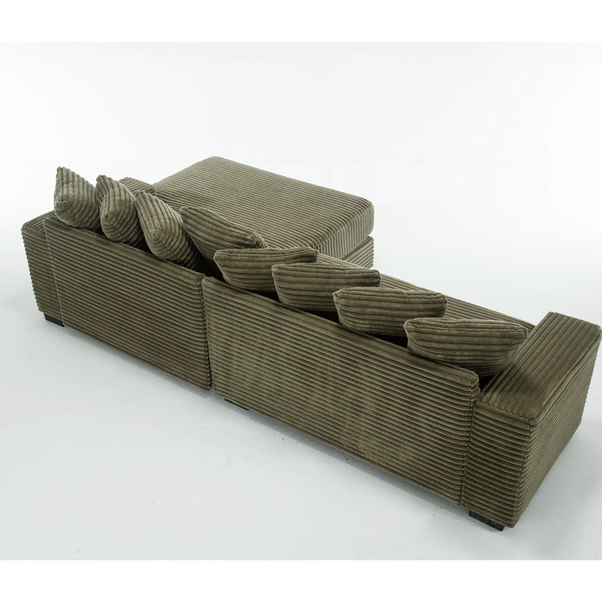 L Shaped Corduroy Couch, Plush Chaise Lounge Sofa, Green