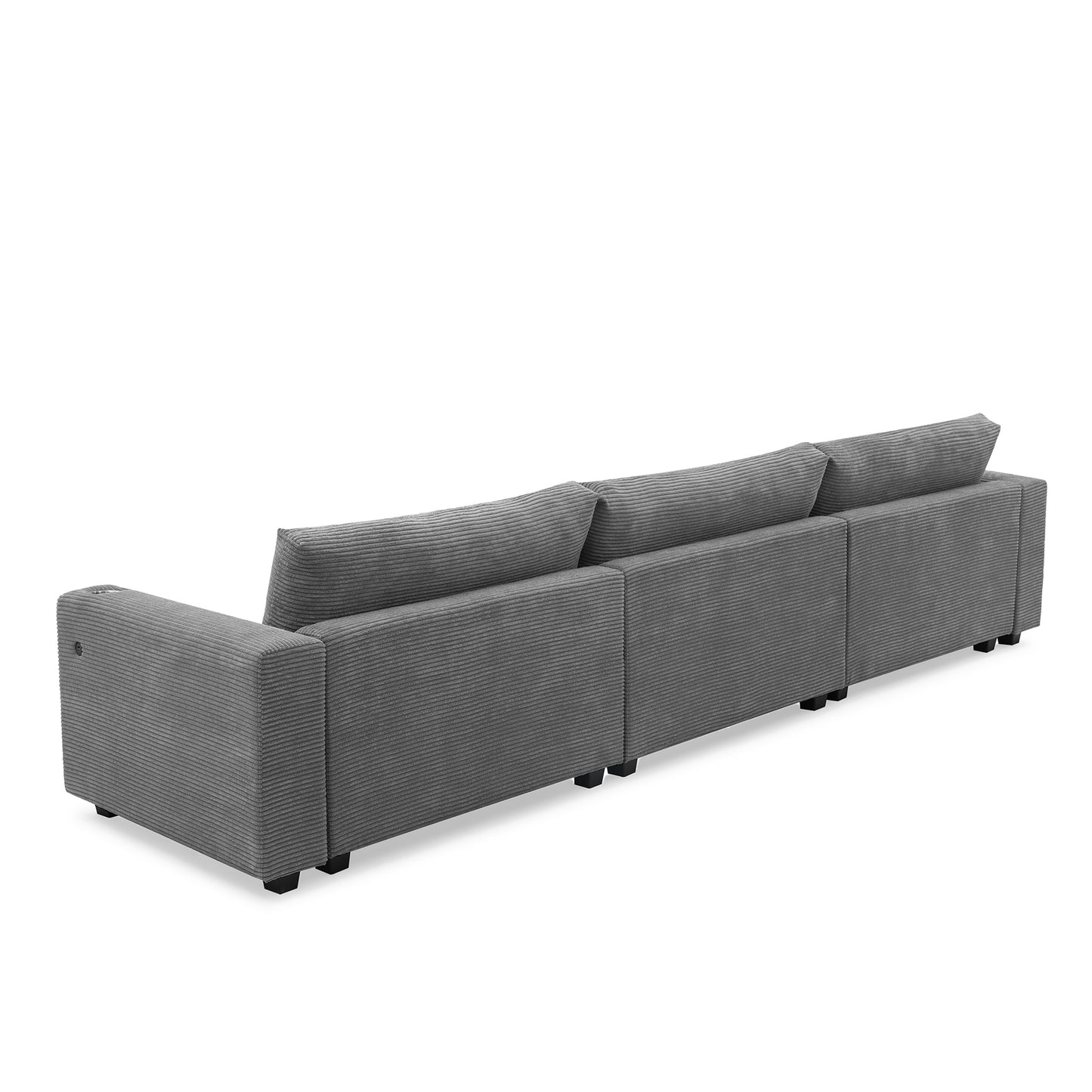 Deep Seat Corduroy Sofa, Large Sectional Couch with Chaise, Gray