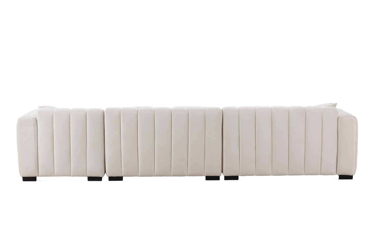 Modern Sofa Sectional, Large Velvet Couch with Left Chaise, Beige