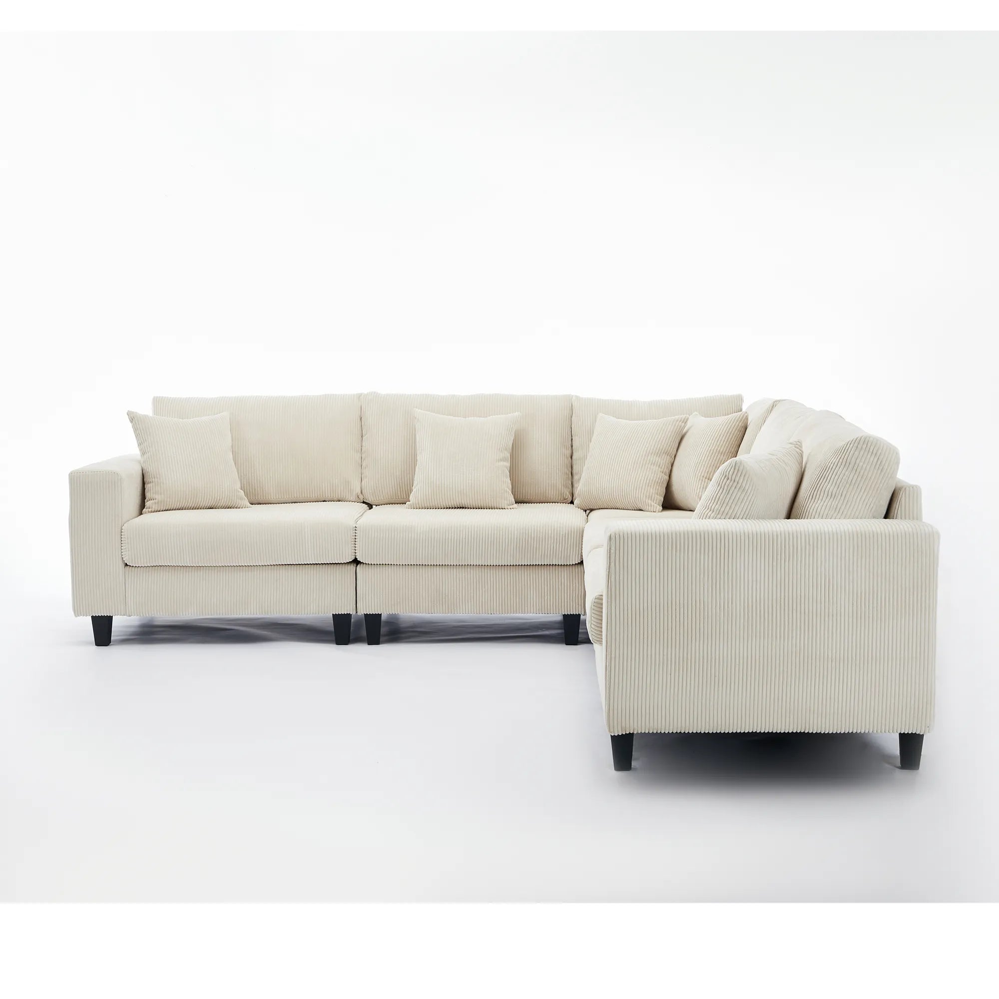 Modular Sectional Sofa, Deep Seat Corduroy Couch, Beige