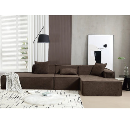 Modular Lounge Sofa, L Shaped Sectional with Chaise, Brown