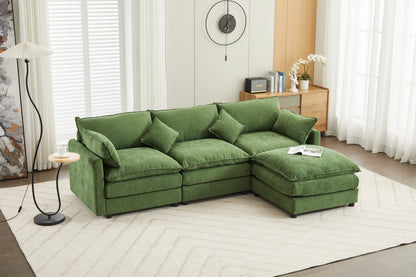 3 Seater Sofa, L Shaped Couch with Ottoman, Beige/Gray/Green