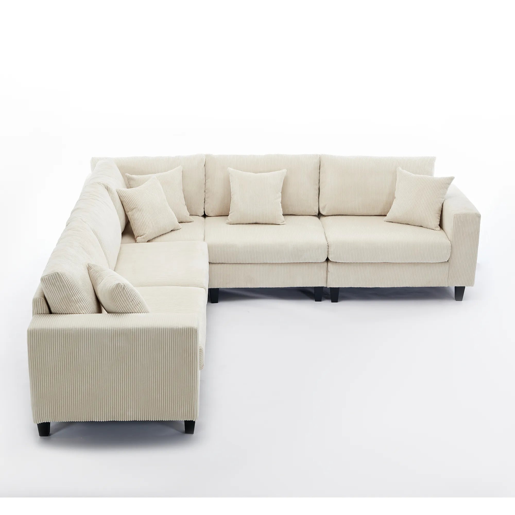 Modular Sectional Sofa, Deep Seat Corduroy Couch, Beige