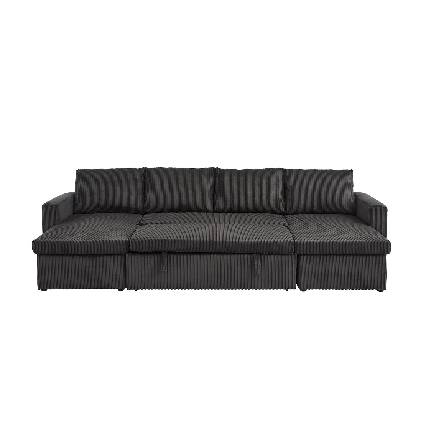 Louie Sofa Chaise Sleeper, Corduroy Couch with Double Chaise Storage - Dark Gray
