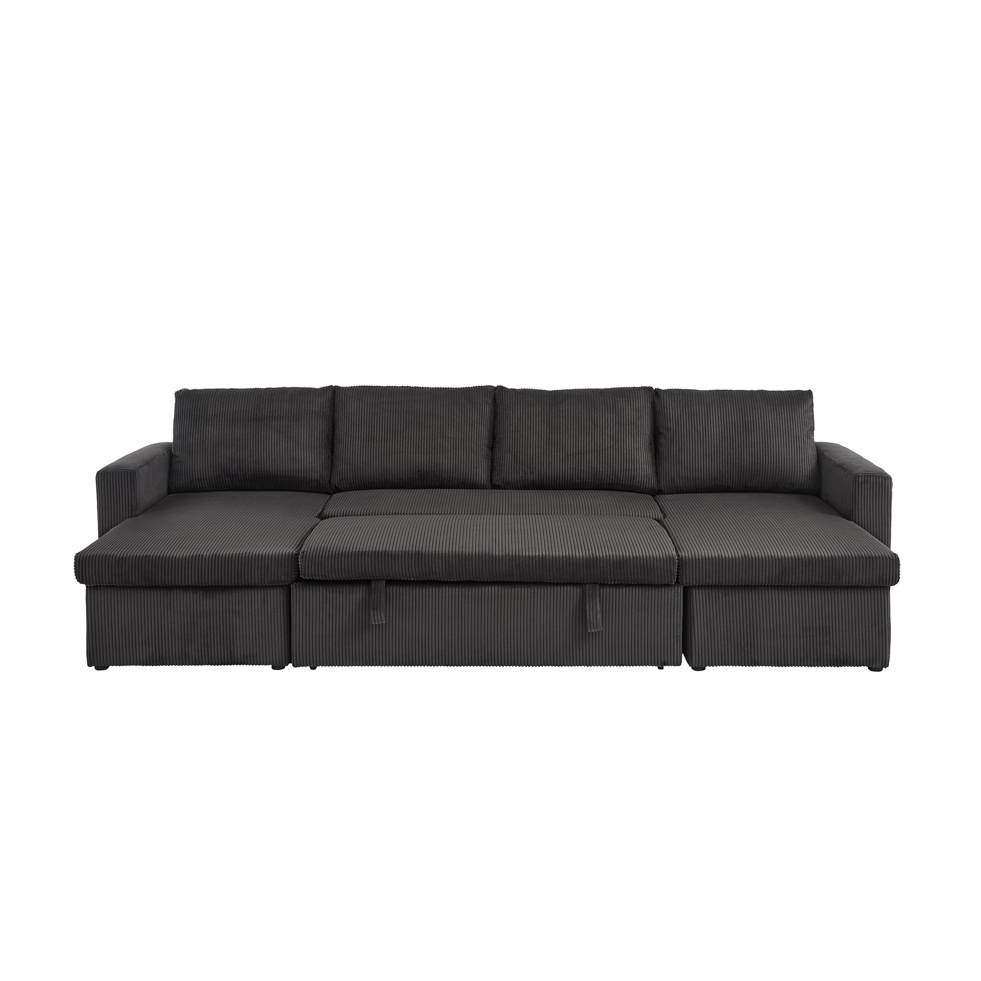 Louie Sofa Chaise Sleeper, Corduroy Couch with Double Chaise Storage - Dark Gray