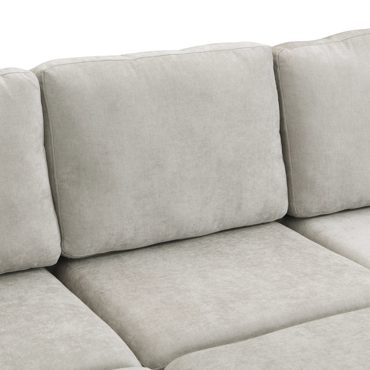 U Shaped Couch, Chenille Sectional Sofa with Ottoman, Grey