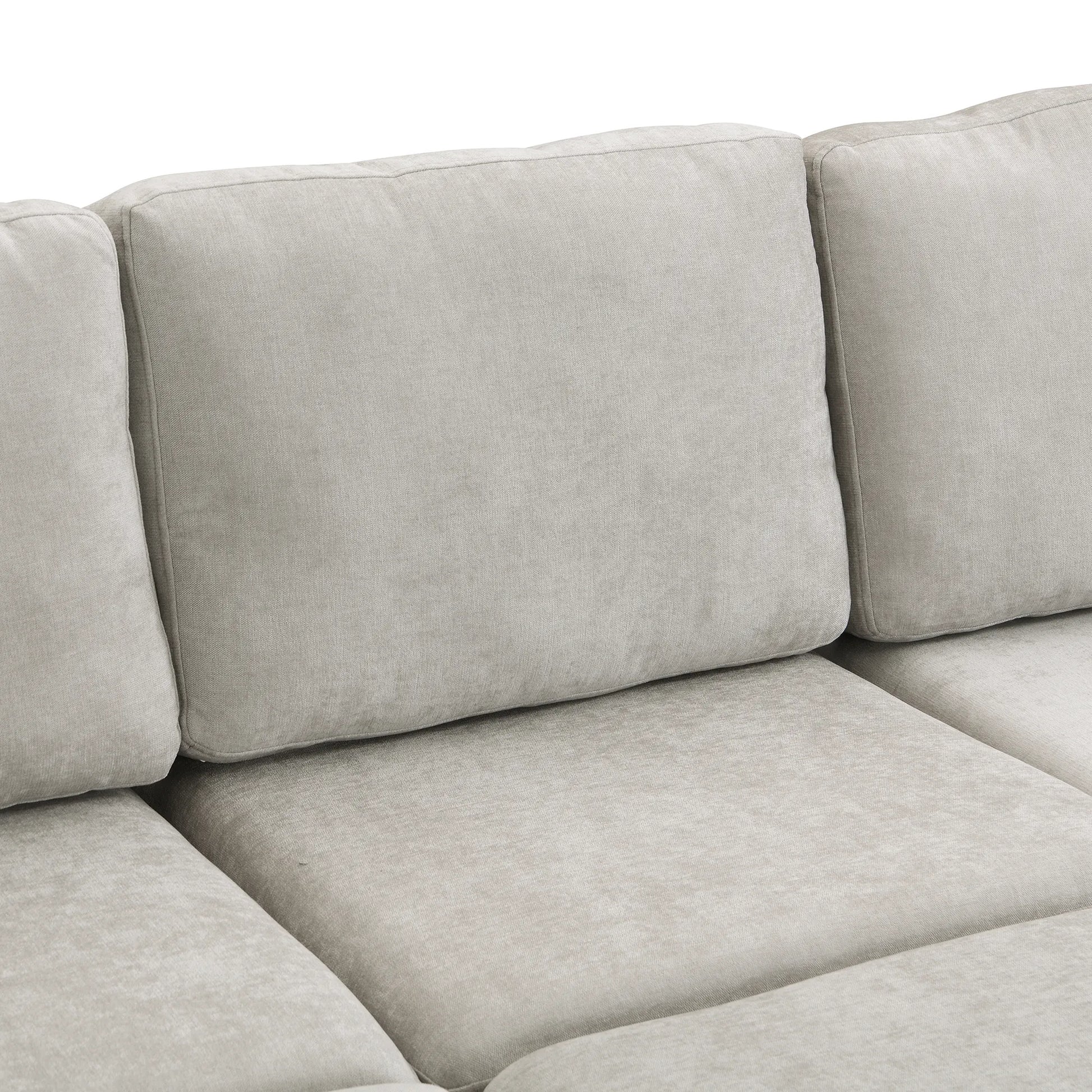 U Shaped Couch, Chenille Sectional Sofa with Ottoman, Grey