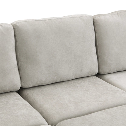 U Shaped Couch, Chenille Sectional Sofa with Ottoman, Grey
