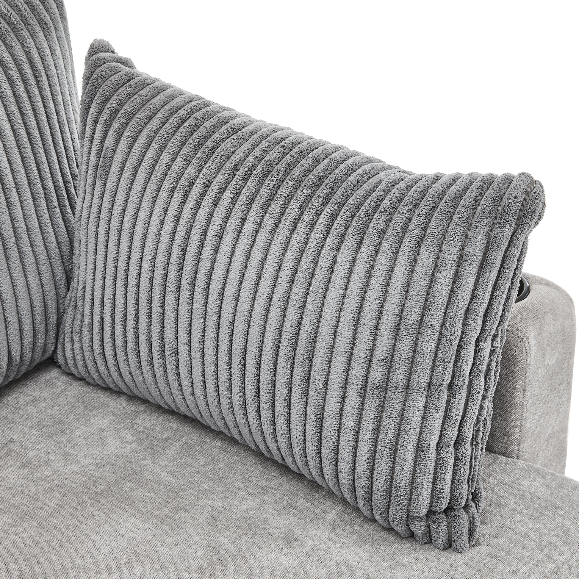 Corduroy Couch with Chaise Sleeper, Sectional Sofa Pull-Out, Grey
