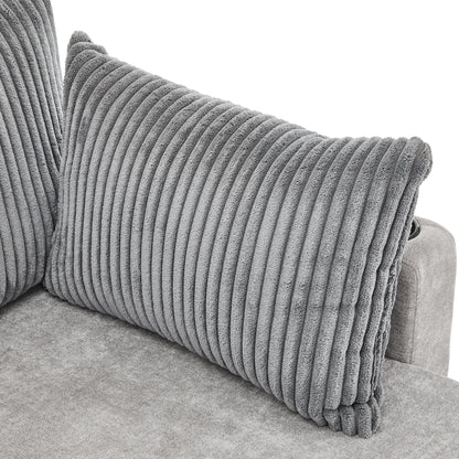 Corduroy Couch with Chaise Sleeper, Sectional Sofa Pull-Out, Grey