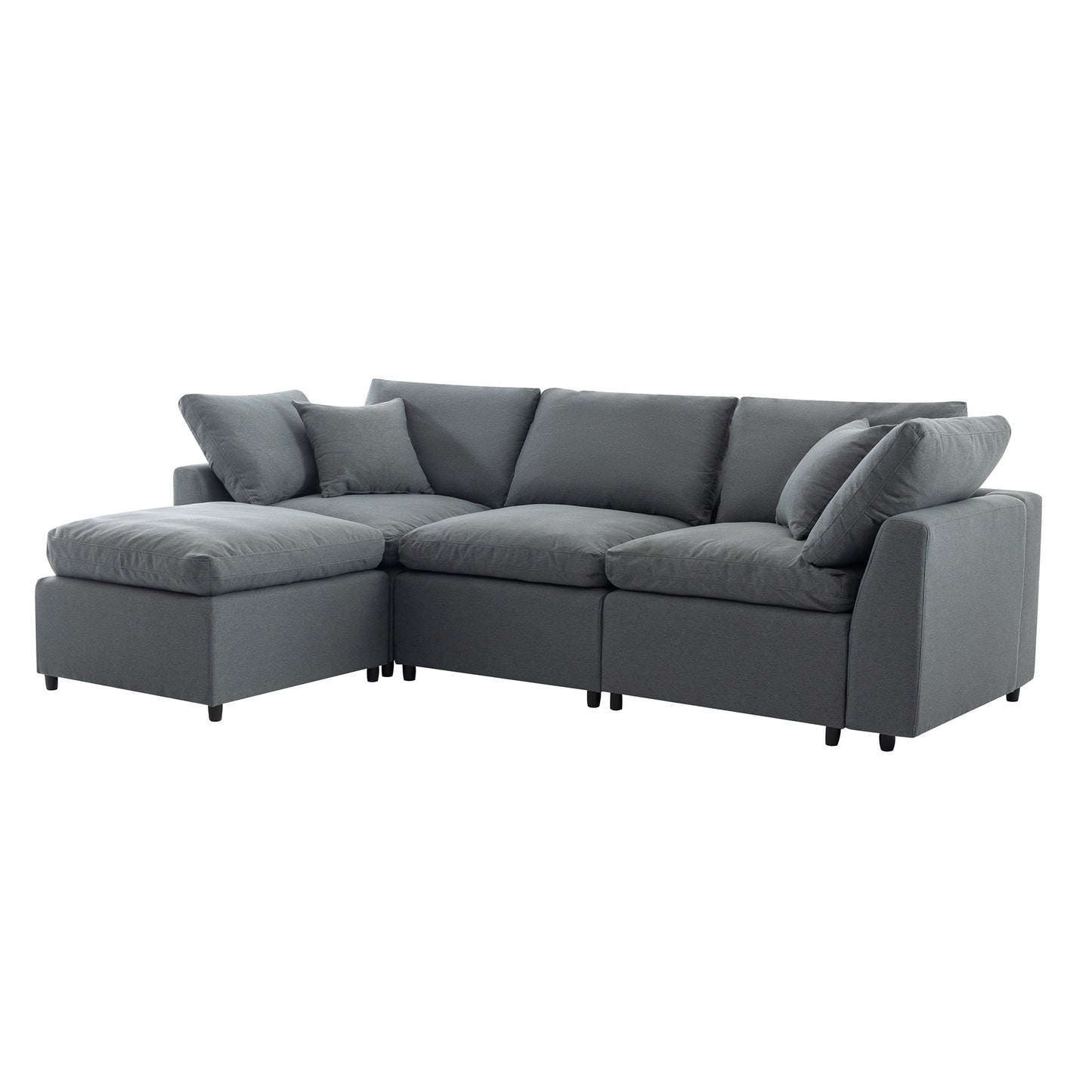 Louie Grey Sectional Couch, Sofa with Ottoman
