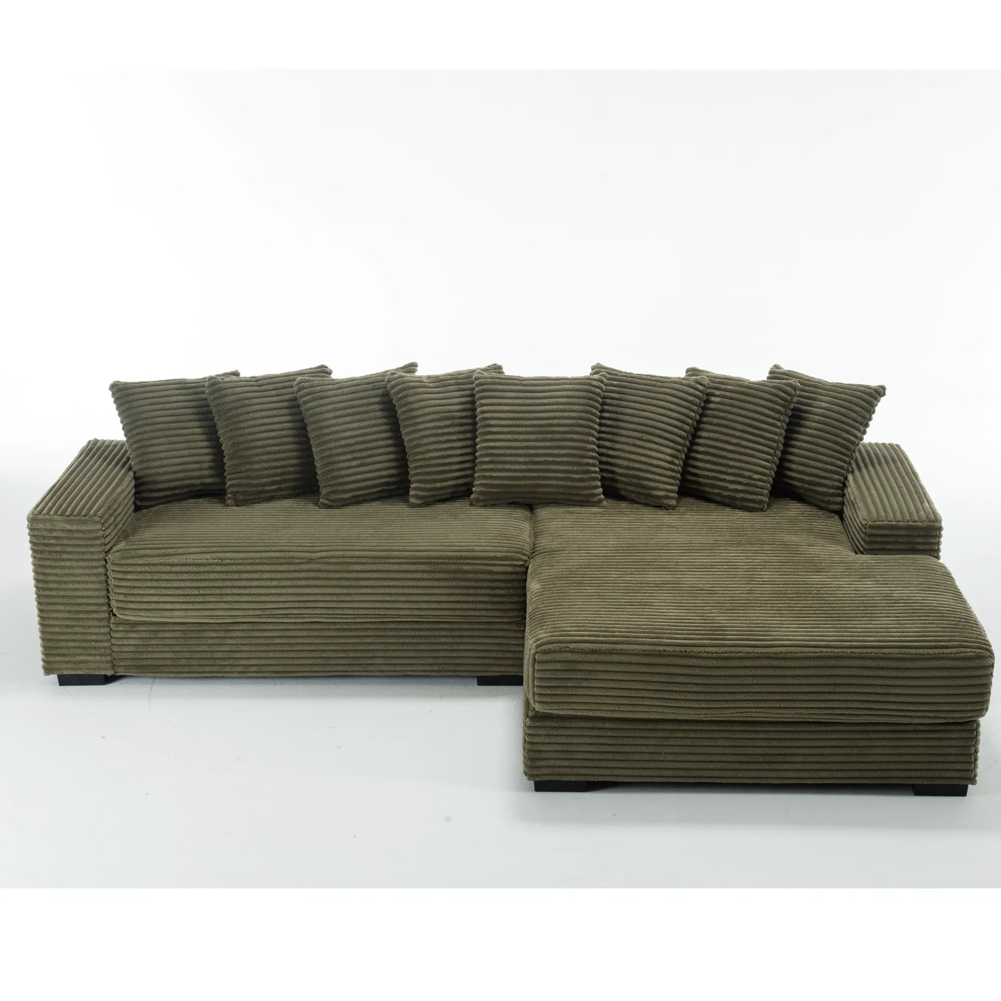 L Shaped Corduroy Couch, Plush Chaise Lounge Sofa, Green