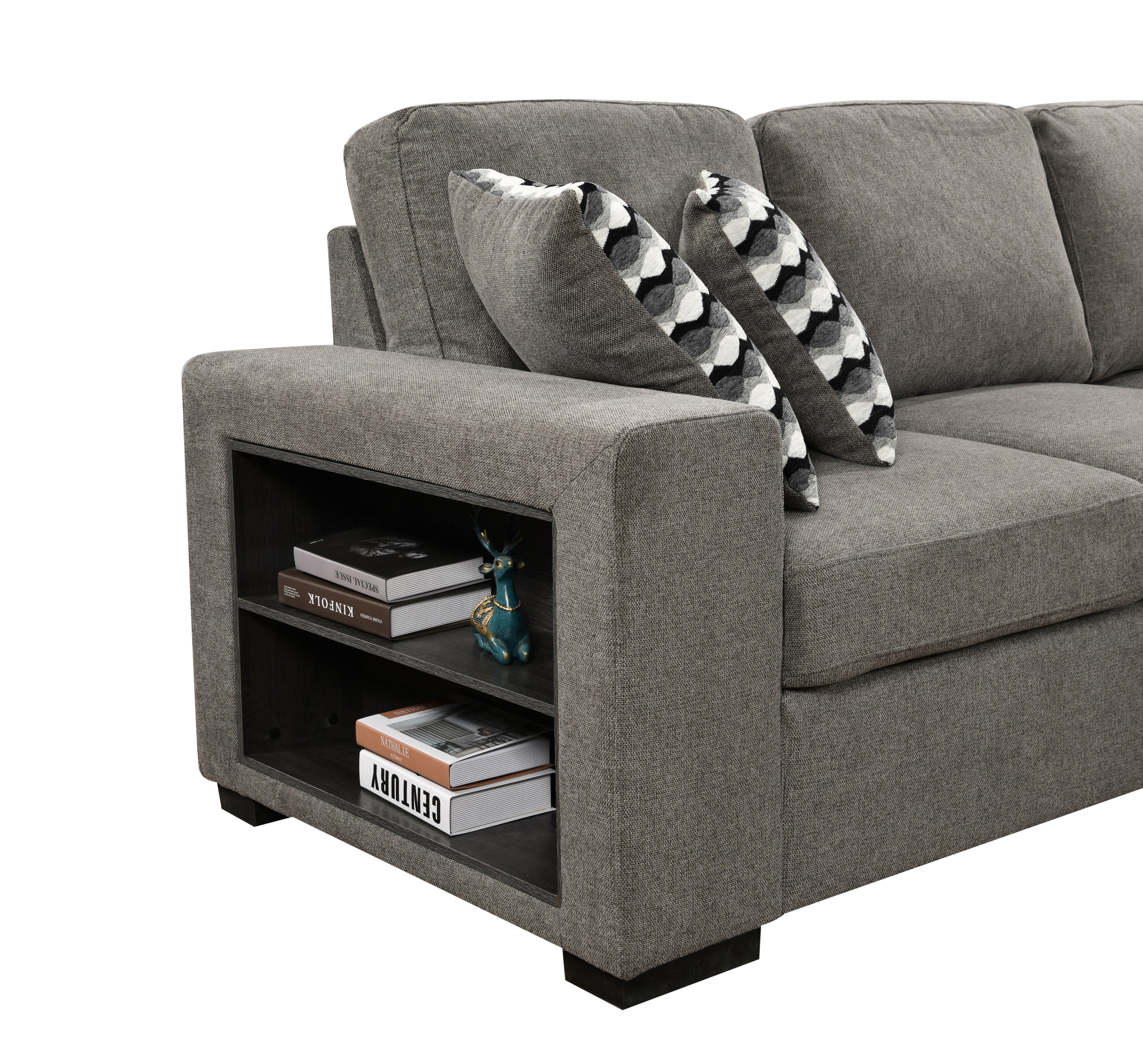 U Shaped Sectional, Sleeper Sofa with Chaise and Storage, Gray