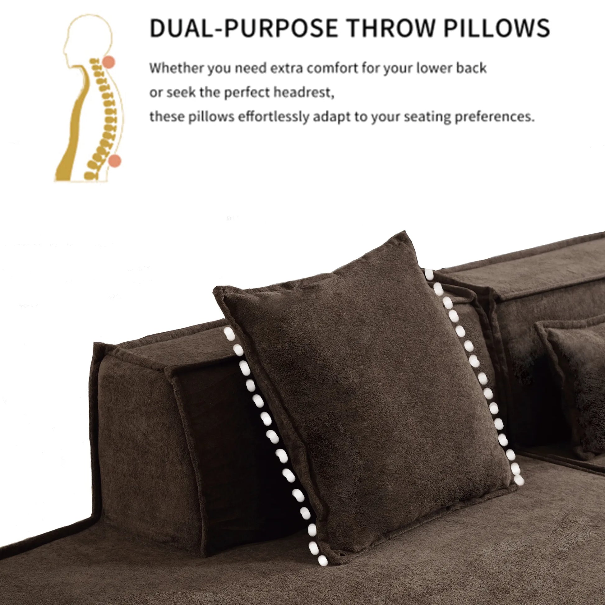 Modular Lounge Sofa, L Shaped Sectional with Chaise, Brown