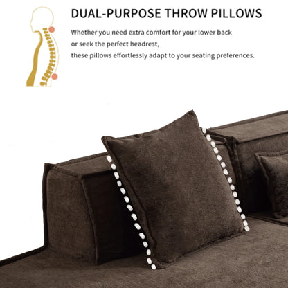 Modular Lounge Sofa, L Shaped Sectional with Chaise, Brown