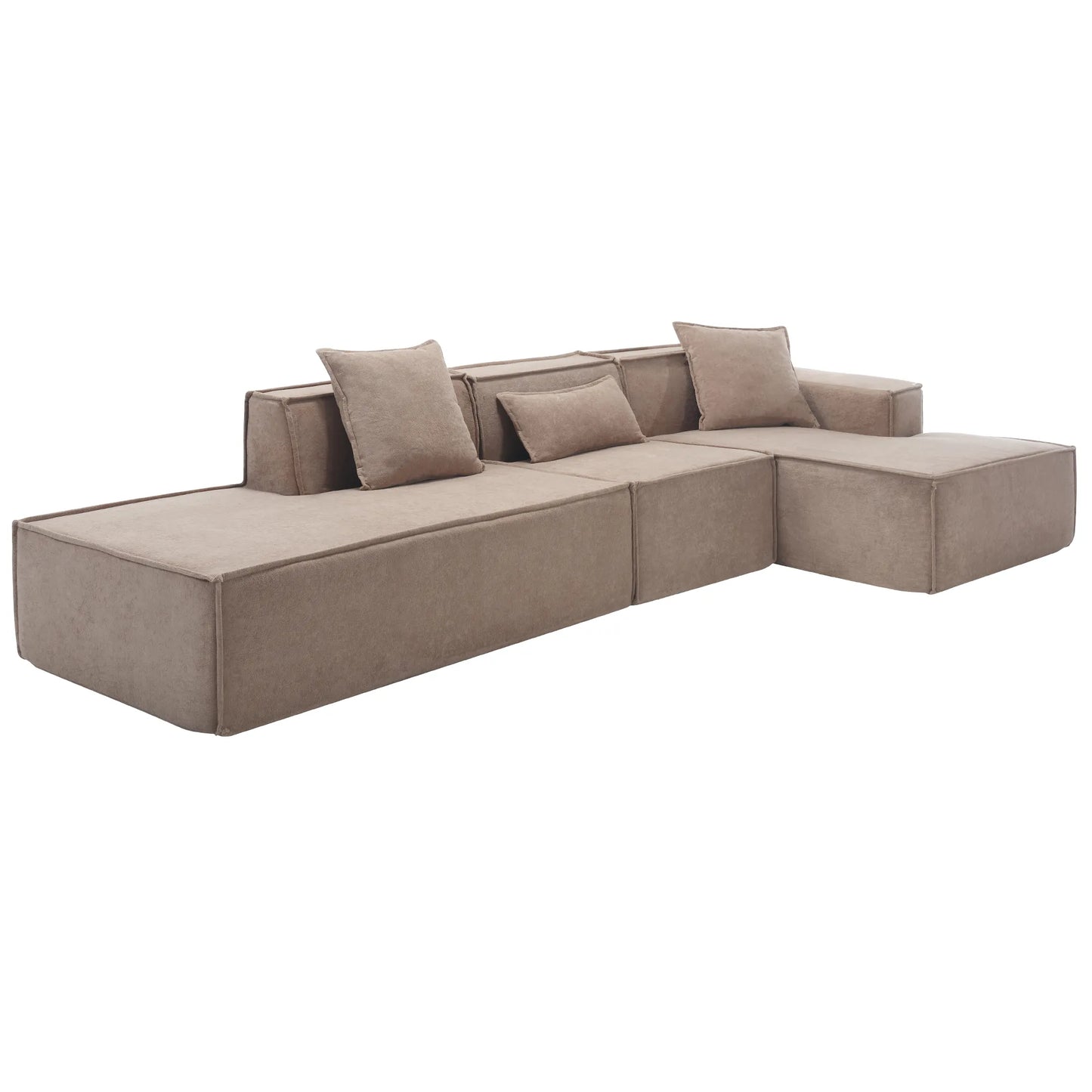 Modular Lounge Sofa, L Shaped Sectional with Chaise, Light Brown