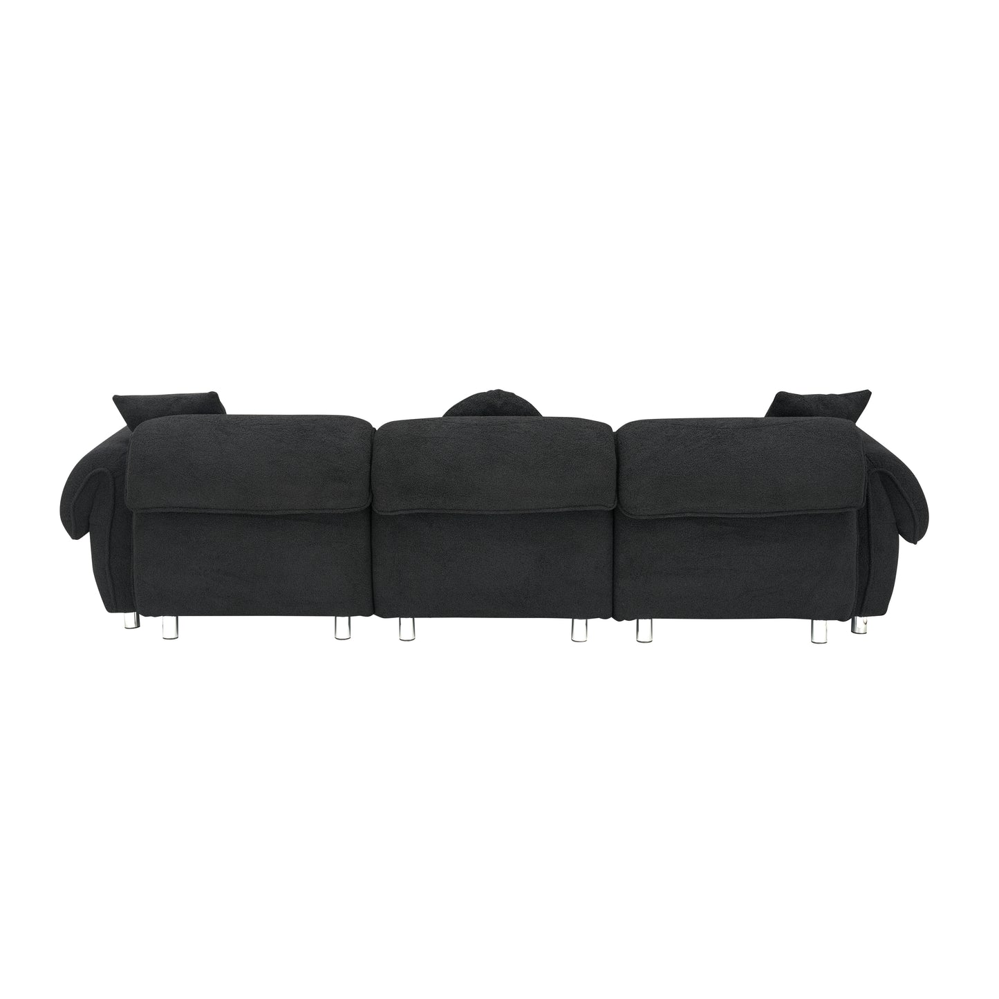 3 Seater Sofa, Plush Upholstered Teddy Velvet Couch, Black