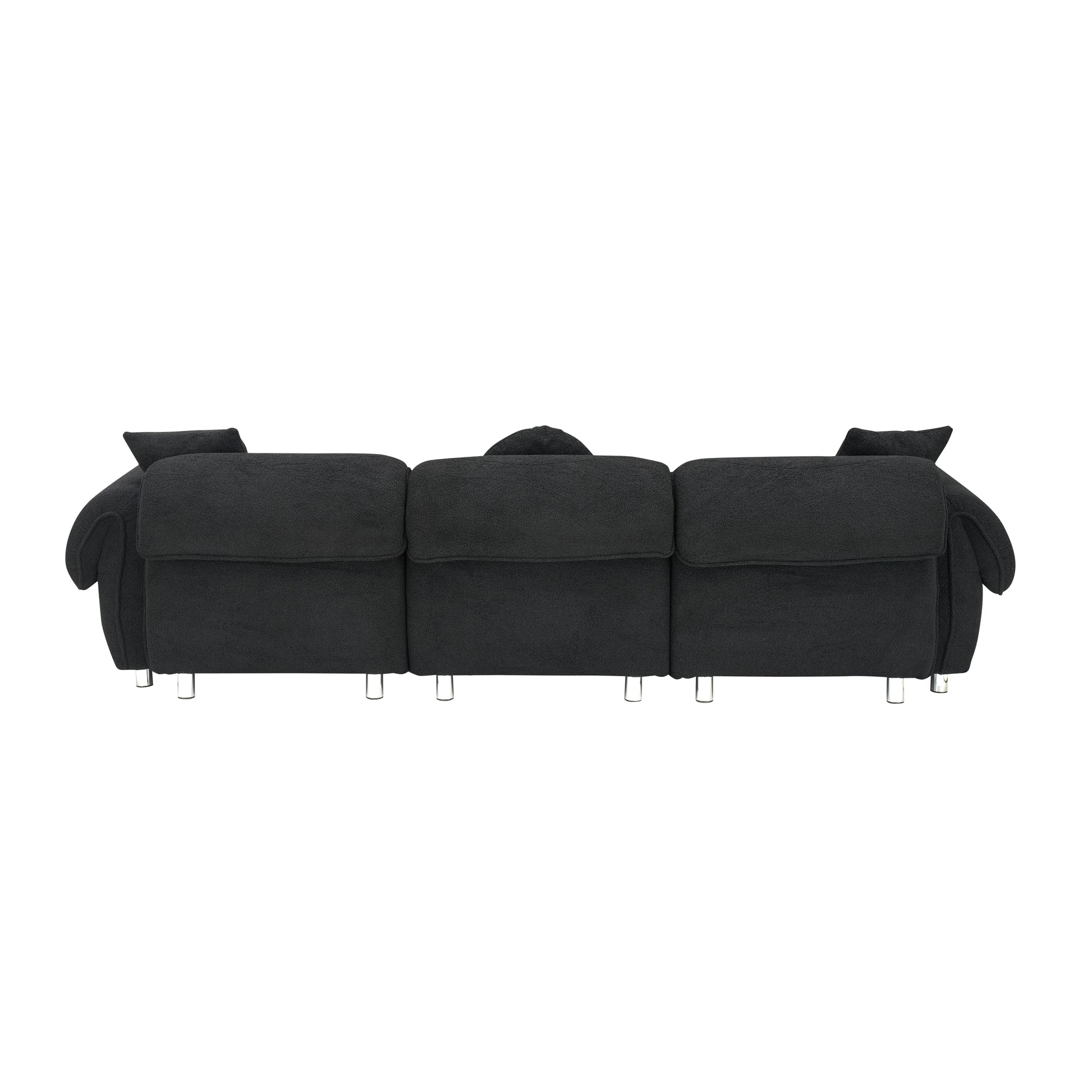 3 Seater Sofa, Plush Upholstered Teddy Velvet Couch, Black